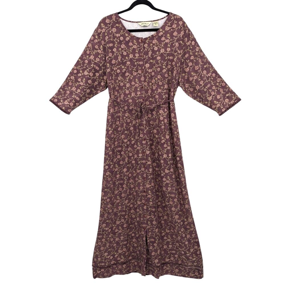 SALE! Vintage 1990's EDDIE BAUER Maxi Dress Velvet Ribbon Mauve Floral XXL Tall